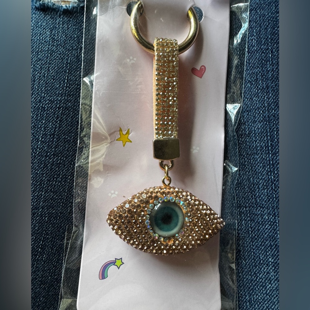 Turkish Evil Eye Key Ring For Women Men Full Rhinestone Crystal Gold - Picture 3 of 4